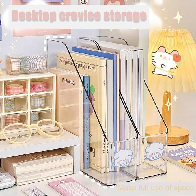 2 Pack Vertical File Holder Clear Acrylic Desk Organizer Storage Bins Holding - Image 4