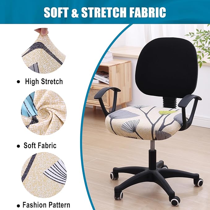 Smiry Printed Office Computer Chair Seat Covers, Stretch Fit Universal Desk Rotating Chair Cover Washable Removable Seat Cushion Protectors - Yellow and Grey-DeskLoop Office