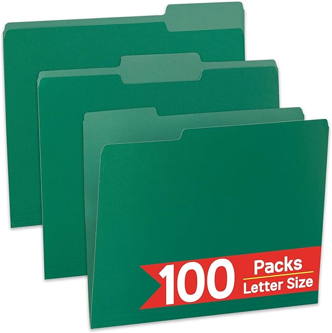 100 Packs File Folders, 1/3-Cut Tabs, File Folders Letter Size, 8.5x11 Inch by OfficeSuppliesDirect