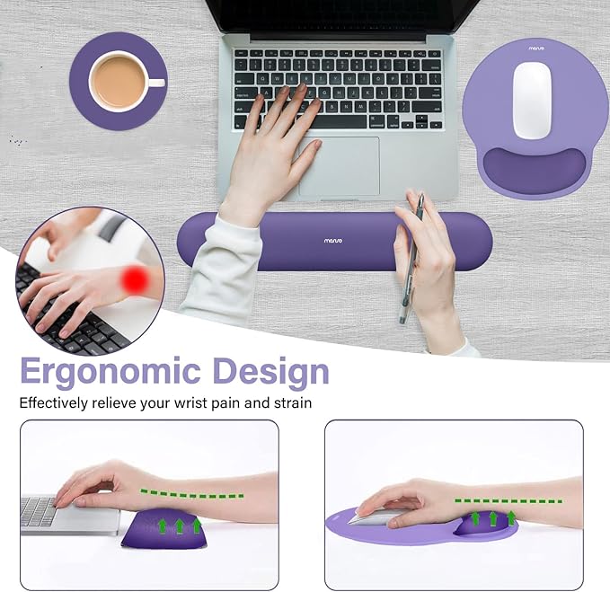 MOSISO Wrist Rest Support for Mouse Pad&Keyboard Set, Circle Curved Ergonomic - Image 3