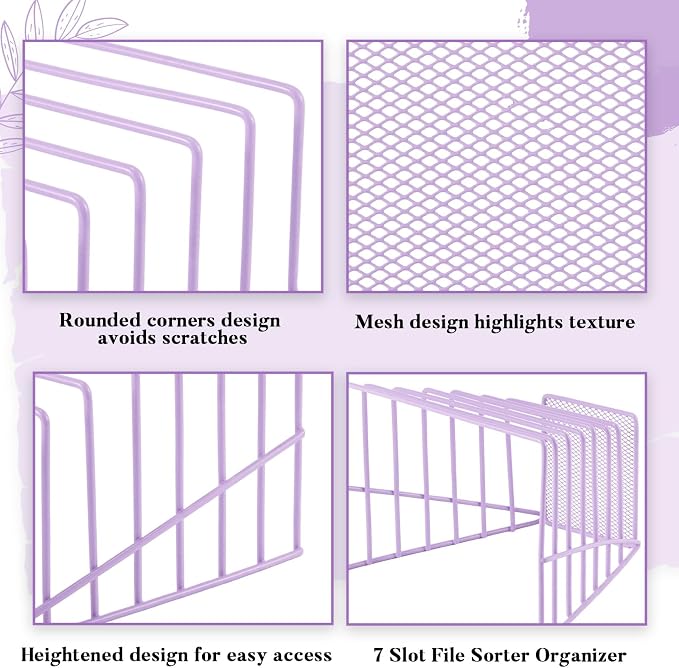 2 Pcs 7 Section Incline File Sorter Metal Wire Mesh File Rack - Image 3