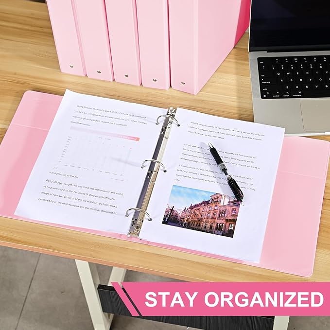 1.5-inch 3 Ring Binder with 2 Pockets, Premium 1.5'' Binders Holds US Letter Size 8.5'' x 11'' Paper - Versatile Binders for Office, Home, and School Use, 6 Pack (1.5-inch Pink)-DeskLoop Office