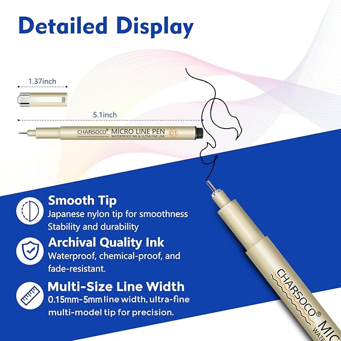 2 Micro Pen, 6 Pack Black Fine Point Pen with Waterproof Archival Ink, 2mm Fineliner Ink Pens for Artist Illustration, Sketching, Anime, Manga, Technical Drawing and Scrapbooking-DeskLoop Office