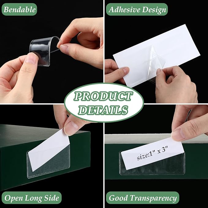 Meanplan 1 Pcs Label Holder Self Adhesive Clear Pocket 3x1 Inch Plastic Shelf - Image 2