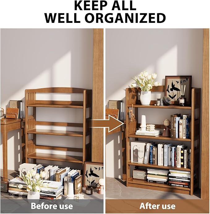AnywaysWood 5-Tier Solid Wood Open Bookcase, Modern Display Bookshelf, - Image 6