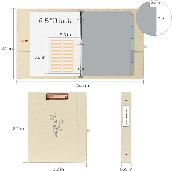 EYROZILL 3 Ring Binder, 1 Inch Linen Binder Organizer - Image 5