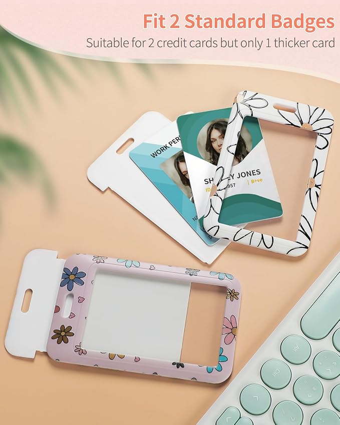 Uniclife 2 Pack Floral Sliding Badge Holder Vertical Flower Plastic Card Case - Image 2