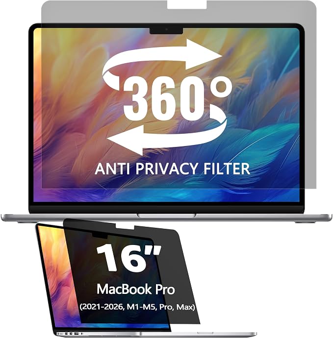 360° Privacy Screen Protector for MacBook Pro 16 Inch, Privacy Screen Filter by Halloive