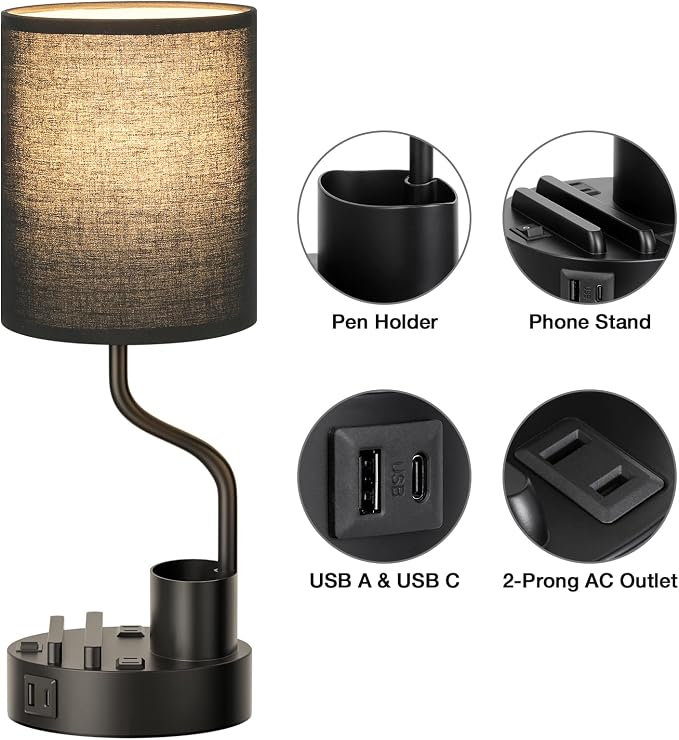 Black Bedside Table Lamps for Bedroom Set of 2 - Image 7
