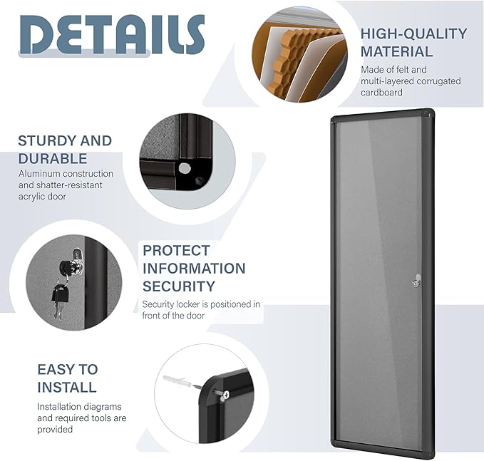 Enclosed Bulletin Board,Lockable Noticeboard with Locking Door,Wall Display Case for Indoor, Tamperproof and Shatter Resistant, Black, Aluminum Frame, 38 x 14 in-DeskLoop Office