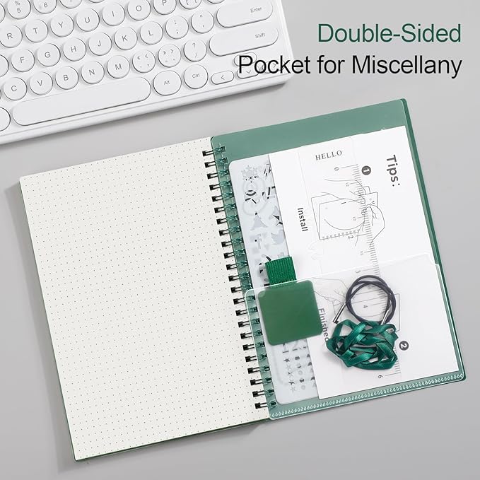 AHGXG Bullet Dotted Journal - Dot Grid Spiral Notebook A5, 160 Pages, 100 GSM Thick Paper, Waterproof Plastic Cover Journals for Bullet Journaling, Sketching, 5.7" x 8.3", Green-DeskLoop Office