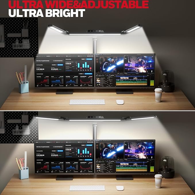 Honeywell LED Desk Lamp with Clamp, HJ3 Sunturalux Architect Desk Lamp for Home Office, Eye-Caring Computer Desk Light 22W 4 Color Modes Clip on Light Stepless Dimming Task Lamp for Working-DeskLoop Office