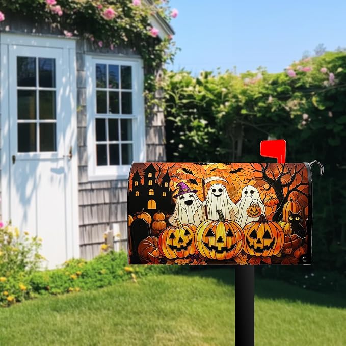 Halloween Spooky Ghost Pumpkin Mailbox Cover Magnetic Standard Size Fall - Image 8