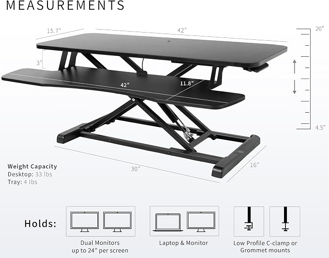 VIVO 42 inch Desk Converter, K Series, Height Adjustable Sit to Stand Riser - Image 3