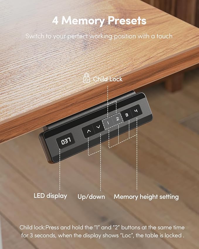 FEZIBO One-Piece Standing Desk Adjustable Height Stand up Home Office Desk, 32x24 Inch Electric Standing Computer Desk, with 4 Memory Presets, Fixable casters, Light Rustic-DeskLoop Office