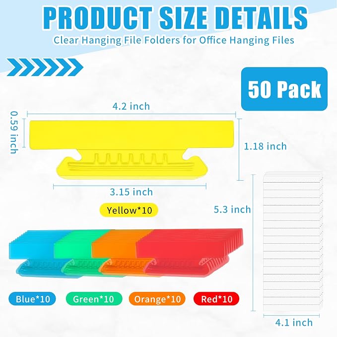 50 Pieces 4 Inch Hanging File Folder Tabs and Inserts Large Clear Plastic - Image 2