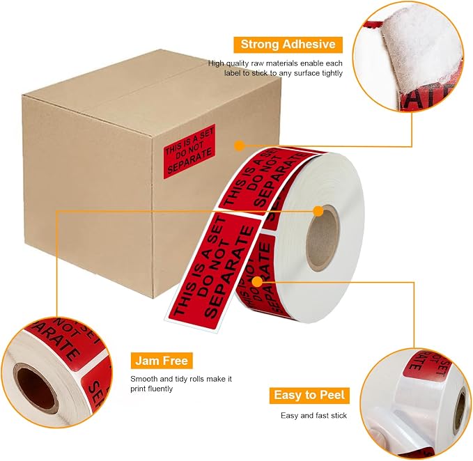 6 Rolls 1" x 2" Warning Label, This is a Set Do Not Separate Fluorescent Red - Image 4