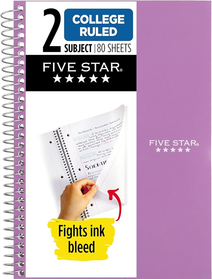 Five Star Spiral Notebook, 2 Subject, College Ruled Paper, 80 Sheets, Amethyst by FiveStar