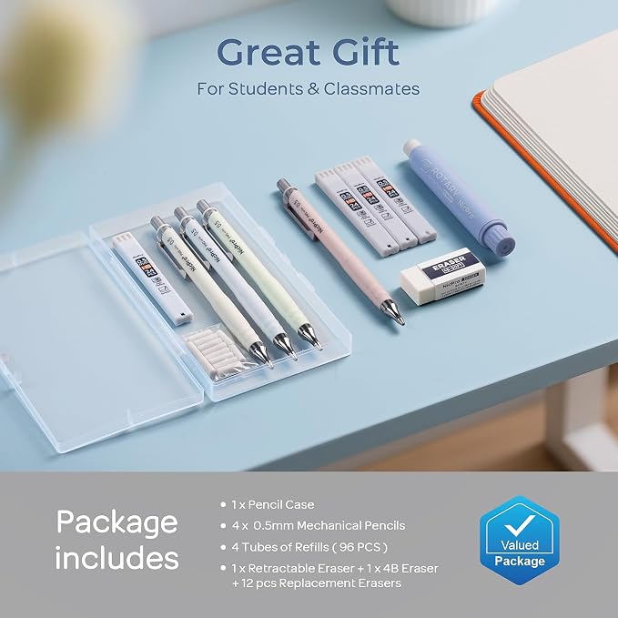 Nicpro Cute Mechanical Pencil Set, 4B Erasers, Rotary Retractable Eraser and - Image 7