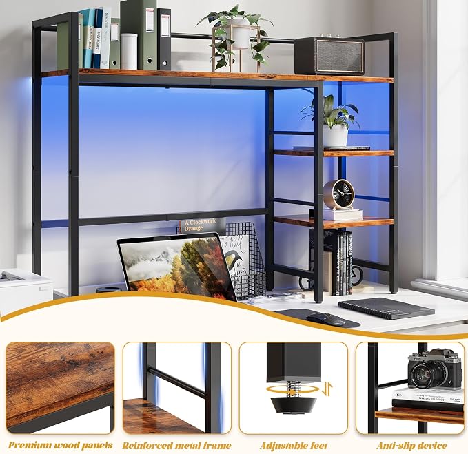 HavenlyYouth Desk Shelf with LED Light Strip, 3-Tier Storage Desktop Organizer - Image 6