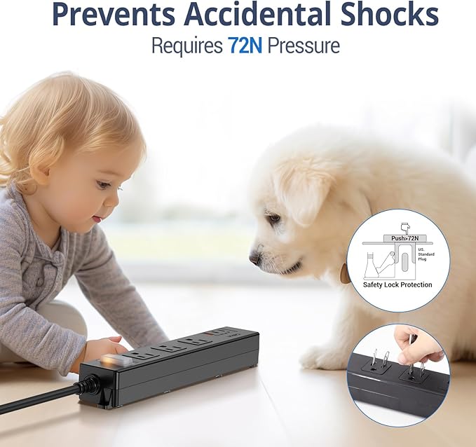 IPX6 Outdoor Power Strip Weatherproof, Waterproof Surge Protector with 3 Wide Outlet with 1A2C USB Ports, 15FT Long Extension Cord, Wall Mountable for Outside Decorations and More UL Listed(Black)-DeskLoop Office