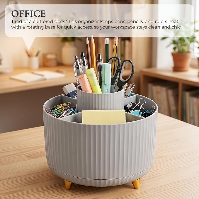 KONVINIT Pencil Pen Holder for Desk, 5 Slots 360-Degree Rotating Desktop - Image 7