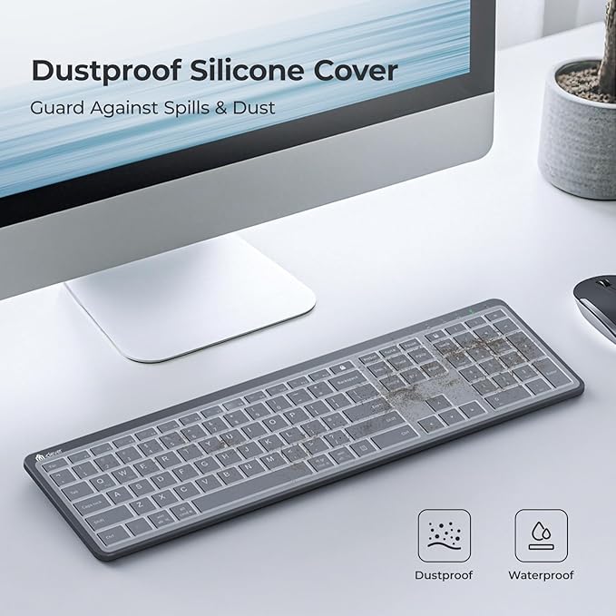 iClever Wireless Keyboard and Mouse, GK08 Rechargeable Keyboard Mouse Combo, Ergonomic, Quiet, Full Size Design with Number Pad, 2.4G Connection for Mac, Windows and Computer-DeskLoop Office