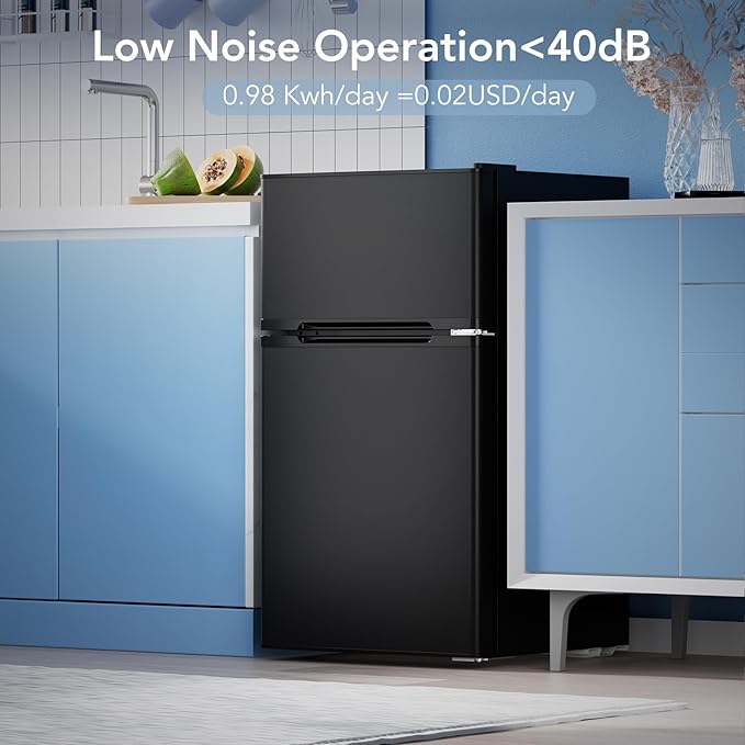 3.1 Cu.Ft Mini Fridge with Freezer, 2 Door Compact Refrigerator, Mini Fridge with Adjustable Removable Glass Shelves for Bedroom, Office, Dorm or Apartment, Black-DeskLoop Office