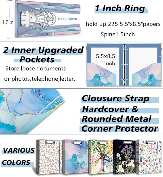 A5 Binder 3 Ring 1 Inch for 5.5"x8.5" Paper, Mini Three Ring Binders - Image 5