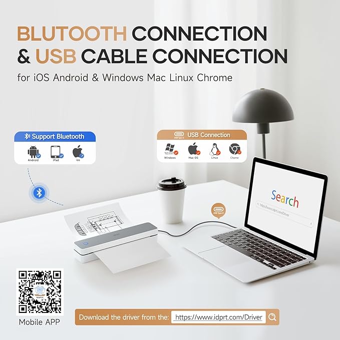 iDPRT Portable-Printer Wireless for Travel, 300DPI Inkless-Thermal-Printers for Home Use, Office, Supports 8.5" x 11"&A4&A5(Cannot Print Color Only Supports Thermal Paper)-DeskLoop Office