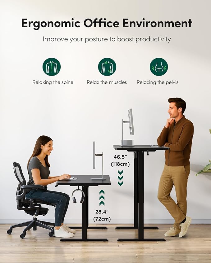 FEZIBO One-Piece Standing Desk Adjustable Height Stand up Home Office Desk, 32x24 Inch Electric Standing Computer Desk, with 4 Memory Presets, Fixable casters, Black-DeskLoop Office