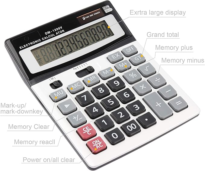 Large Electronic Calculator Counter Solar & Battery Power 12 Digit Display Multi-Functional Big Button for Business Office School Calculating (1 x Calculator)-DeskLoop Office