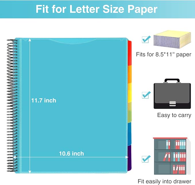 Forvencer 12 Pocket Project Organizer, 1/6-cut Tab Binder Organizer - Image 6