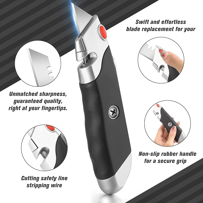 DIYSELF 10Pack Box Cutter, Rubber Handle Utility Knife, Box Cutter Retractable - Image 3