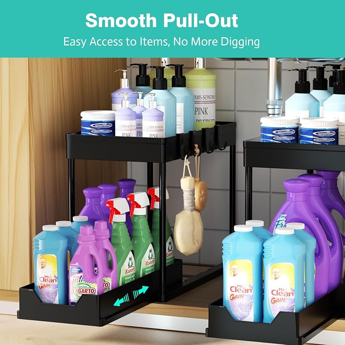APWNRJA Under Sink Organizers 2 Pack, Pull-Out Sliding Cabinet Organizer - Image 3