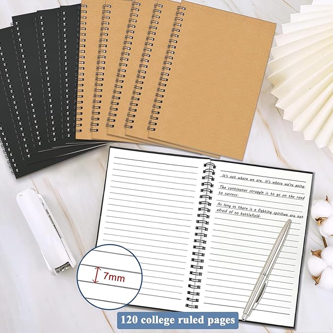 GINMLYDA Small Spiral Notebook A5, 10Pack 120 Lined Pages 8.25x5.5 Inches Spiral Journal Kraft Cover Notebooks & Writing Pads for School Home Office Aesthetic Sketch Drawing Note-DeskLoop Office
