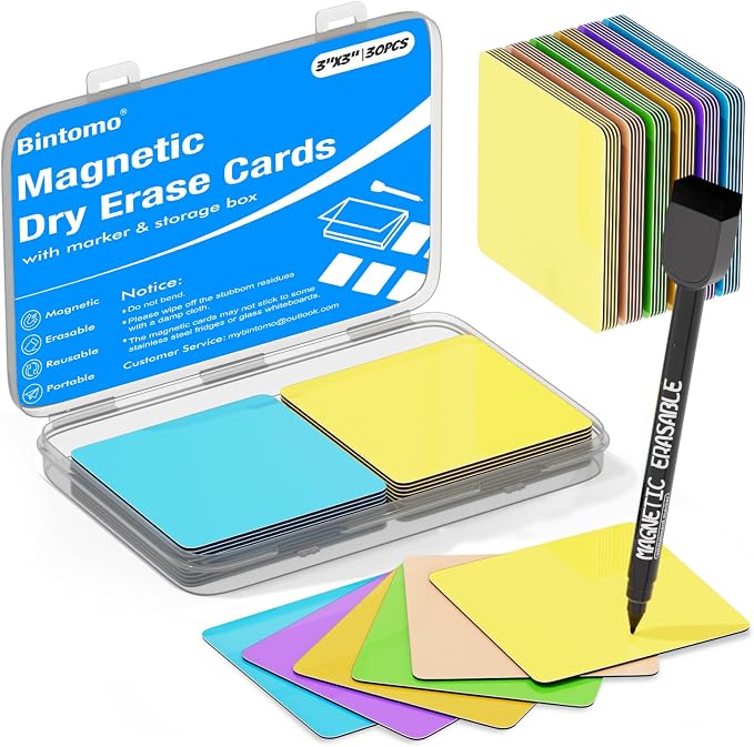 Reusable Magnetic Sticky Notes: 30PCS 3"x3" Dry Erase Magnets Labels by Bintomo