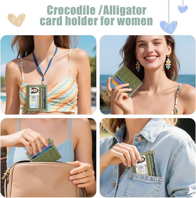Slim Credit Card Holder Crocodile Wallet Women Thin Alligator Wallets RFID - Image 6