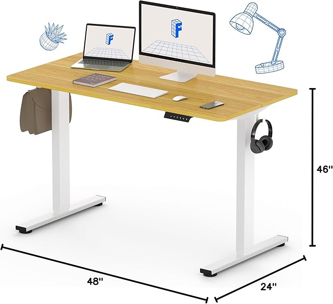 FLEXISPOT Standing Desk Electric Height Adjustable Desk with 48 x 24 Inches Splice Board, Ergonomic Memory Controller, Maple Top + White Frame-DeskLoop Office