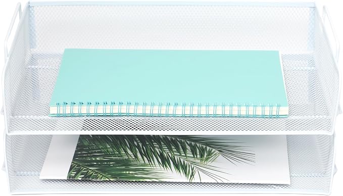 EASEPRES 2 Pack Stackable Desk Paper Tray, Metal Mesh Desktop Document Letter - Image 5