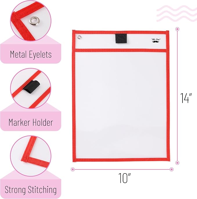 Mr. Pen- Reusable Dry Erase Pocket Sleeves, 6 Pack, Colorful | Clear Plastic - Image 3