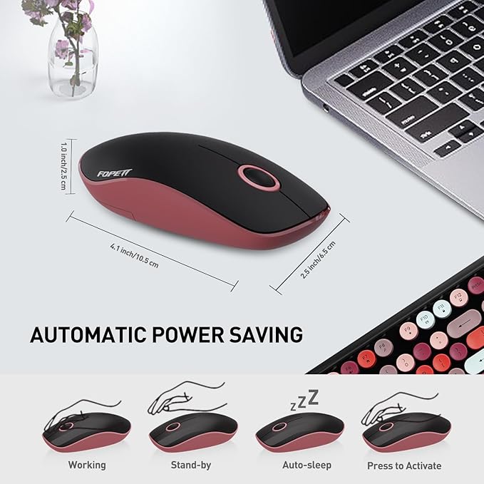 FOPETT Wireless Keyboard and Mouse Combo, 105 Keys Full-Sized 2.4 GHz Round Keycap Colorful Keyboards, USB Receiver Plug and Play, for Windows, Mac, PC, Laptop, Desktop (Blackcolorful)-DeskLoop Office