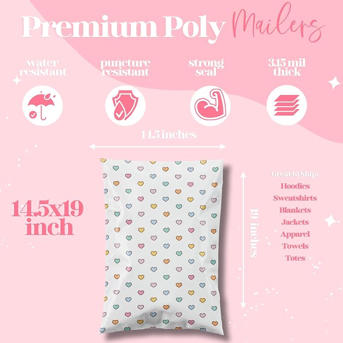 Pretty Package Store Designer Poly Mailers 14.5x19, Preppy Hearts, 100 Pack | - Image 3