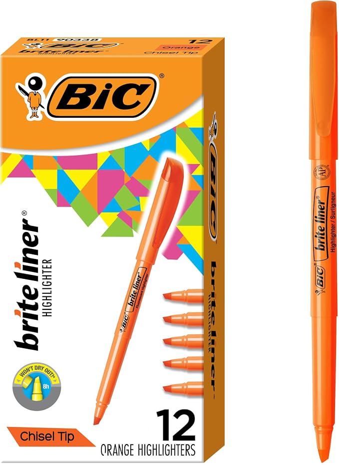 BIC Brite Liner Highlighters, Chisel Tip, 12-Count Pack of Orange Highlighters by BIC