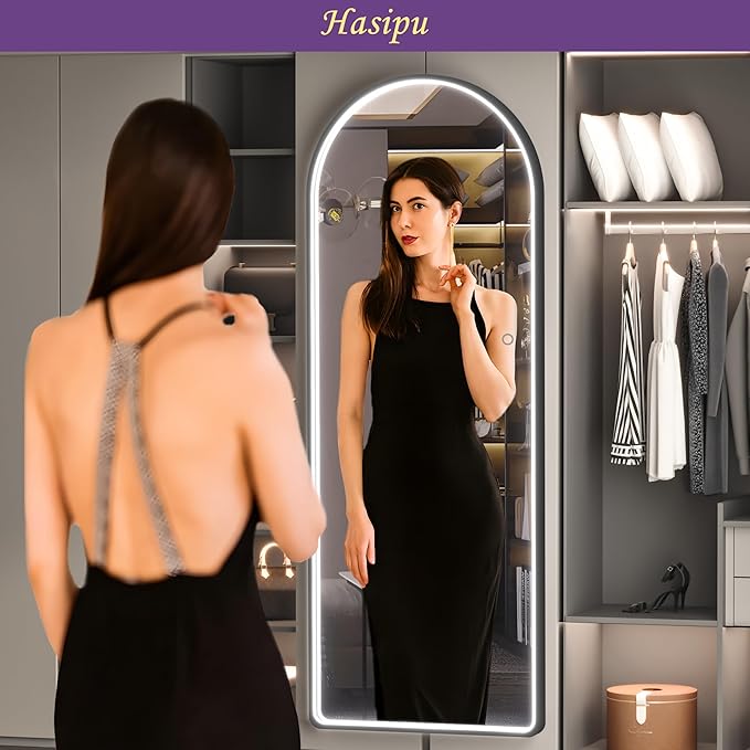 Hasipu 71" x 28" LED Mirror - Full Length with Lights, Arch Design, Wall Mounted, Dimming & 3 Color Modes-DeskLoop Office