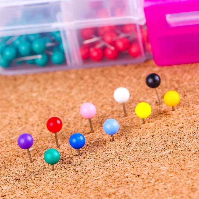Push Pins Map Tacks Marking Pins 1/8-Inch Plastic Beads Head, 10 Assorted Colors - Image 5