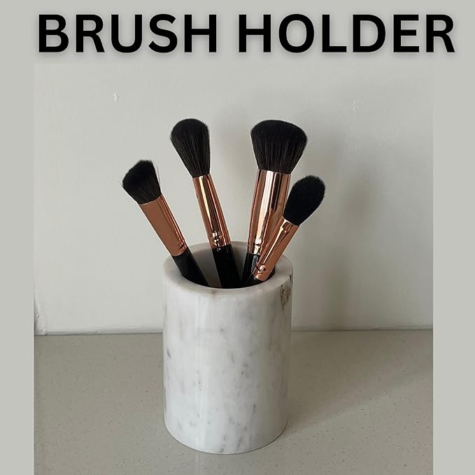 Natural Marble Pencil Pen Holder Stand for Desk, Makeup Brush Cup for Girls, Bathroom Tumbler Cup, Durable Office & Home Organizer Pencil Holder-DeskLoop Office