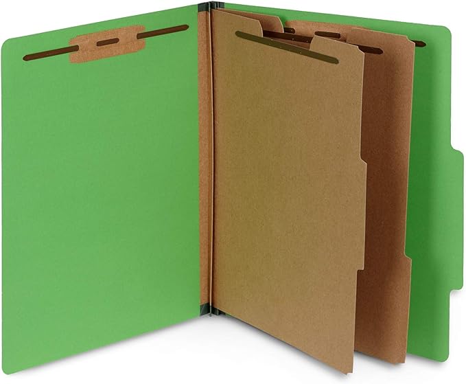 10 Green Classification Folders, 2 Divider, 2 Inch Expansions, Durable 2 Prongs by BlueSummitSupplies