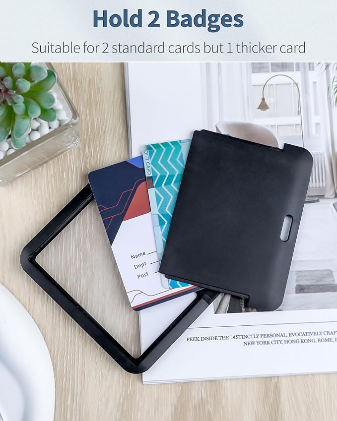 Uniclife 3 Pack Sliding Badge Holder Hard Black Horizontal Plastic Card Case - Image 2