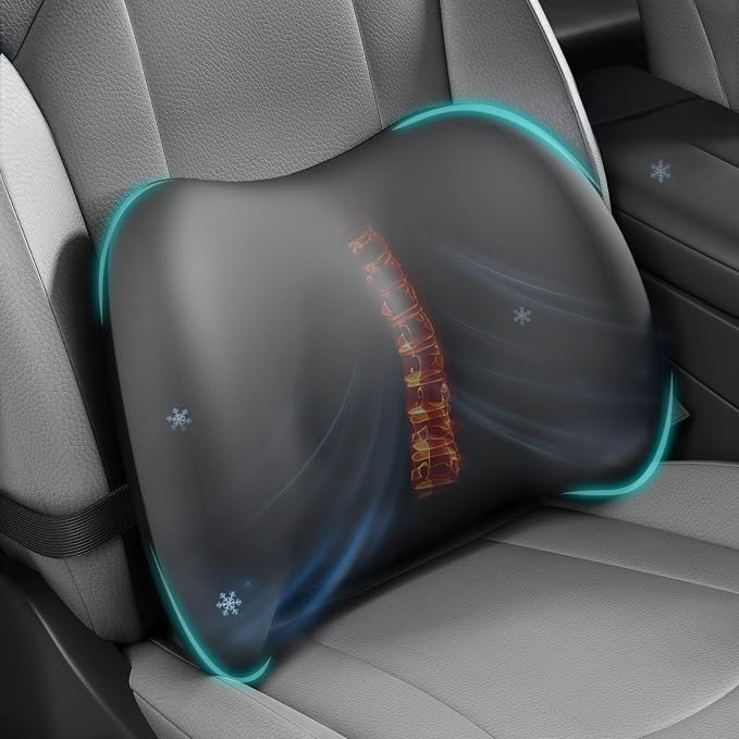 Cooling Lumbar Support Pillow for Car, Memory Foam Car Seat Back Support Pillow by BYMECOST